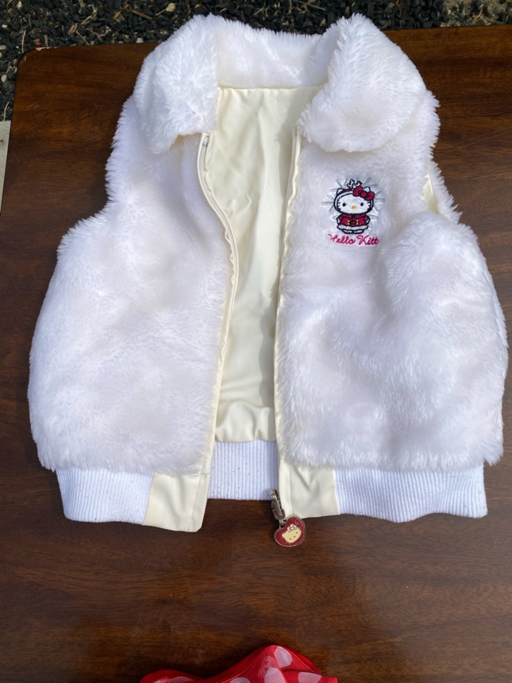 Hello Kitty Cream Faux Fur Vest with Character Zipper Pull
